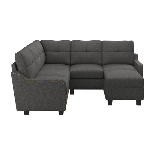 Lark Manor™ Tufted Corner Sectional Sofa With Storage Tray Ottoman